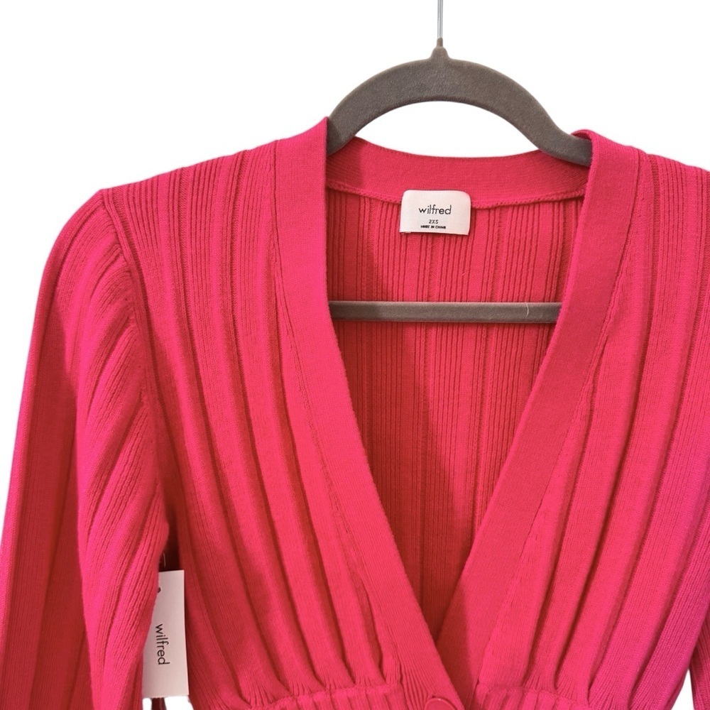 NWT Wilfred Artizia Plunge Front Wool Cardigan Sweater in "Vital Pink" Sz XXS - Picture 5 of 13